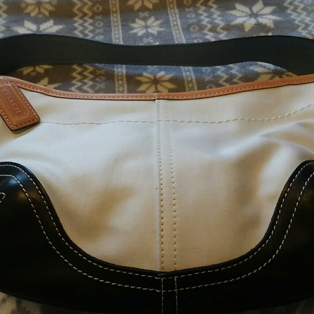 Coach Satchel Bag Black White Leather